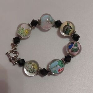 Spectacular Glass Balls Toggle Bracelet Tropical Nature Theme Cottage Core